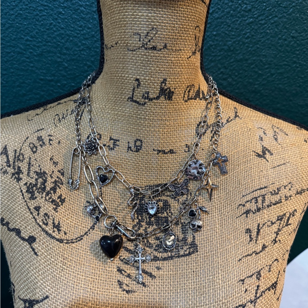Torrid Silver Charm Necklace with Black Accents